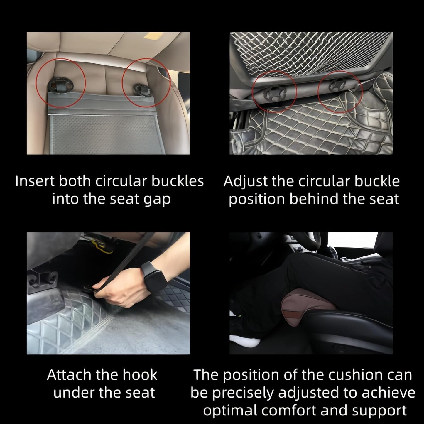 JUPENG Car Seat Leg Extender Cushion, Memory Foam Under Thigh Leg Support Pillow with Strap, Non-Slip Base & Removable Washable Cover for Driver Seat and Office Chair, Universal Comfort Pad(Black)
