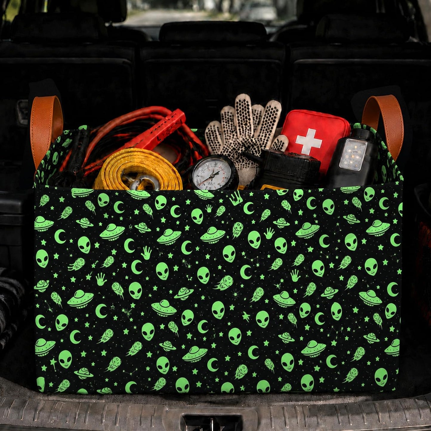 Bat Car Trunk Organizer,20L Collapsible Auto Storage Basket with Handles | Waterproof Soft Storage Chest,Shopping Grocery Bags Rectangle Fabric Bins Storage Box for Car SUV,Bat Gifts for Driver