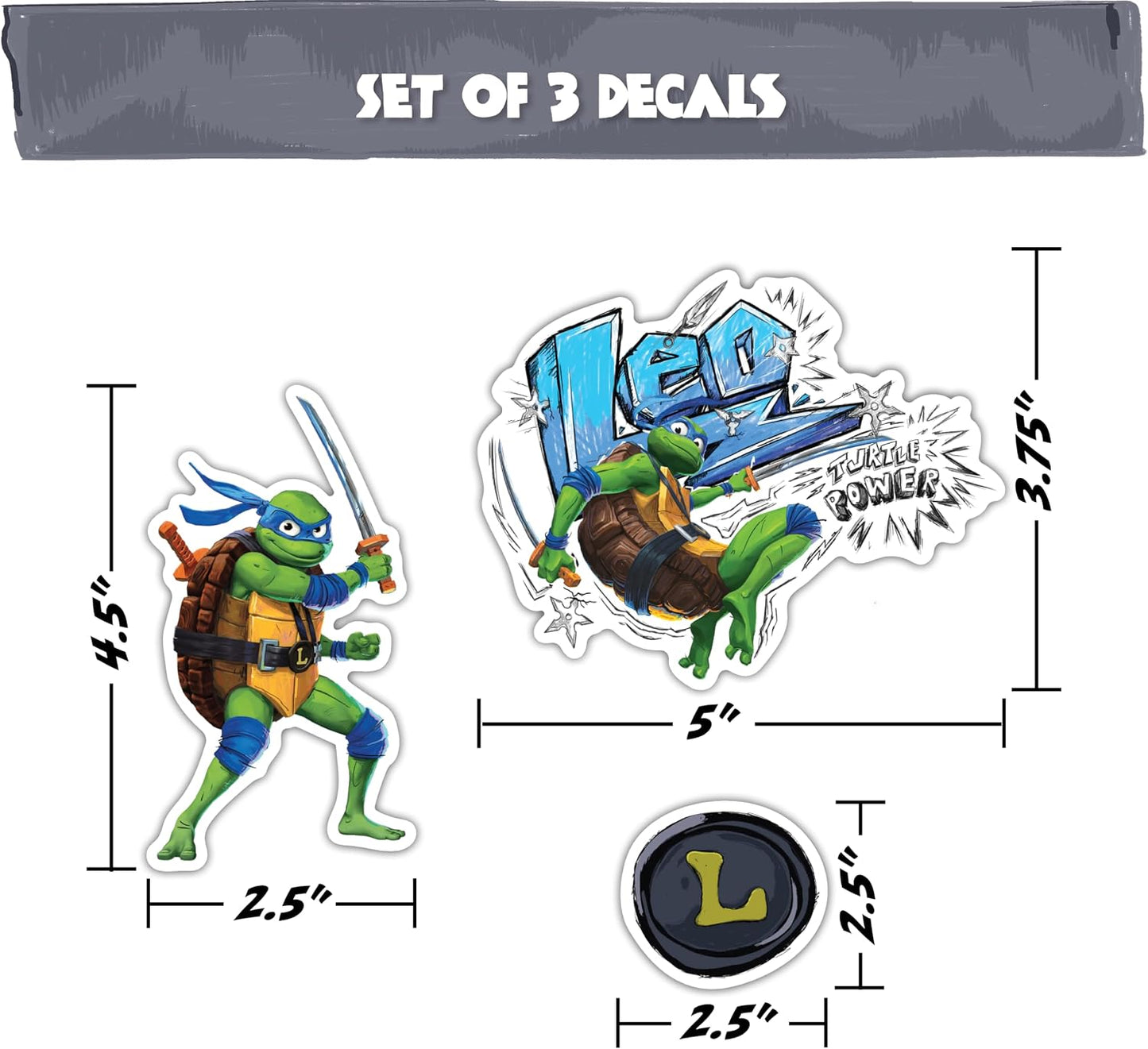 TMNT Teenage Mutant Ninja Turtles Vinyl Decals - Leo, Raph, Mikey, Donnie Mutant Mayhem Stickers for Car Water Bottle Bike Helmet Laptop Skateboard Outdoor Rated Water Resistant