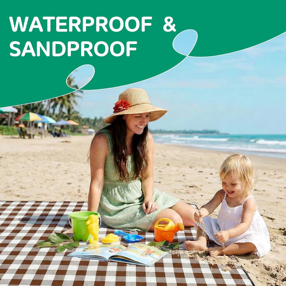 RYCHIC Waterproof Beach Blanket Picnic Outdoor Camping Mat Rug Oversized Extra Large Foldable Sandproof Sand Free Big XL Giant Towel Hawaii Honeymoon Essentials Women Summer Must Have Vacation Gift