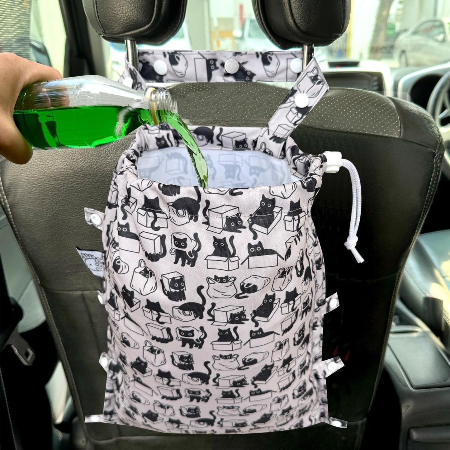 Leak-Proof Waterproof Car Trash Bag Foldable Multipurpose Trash bin Container Storage Cute Grocery Organizer Bag for Automotive Front or Back Seat in Cars SUVs and Trucks (Tropical)