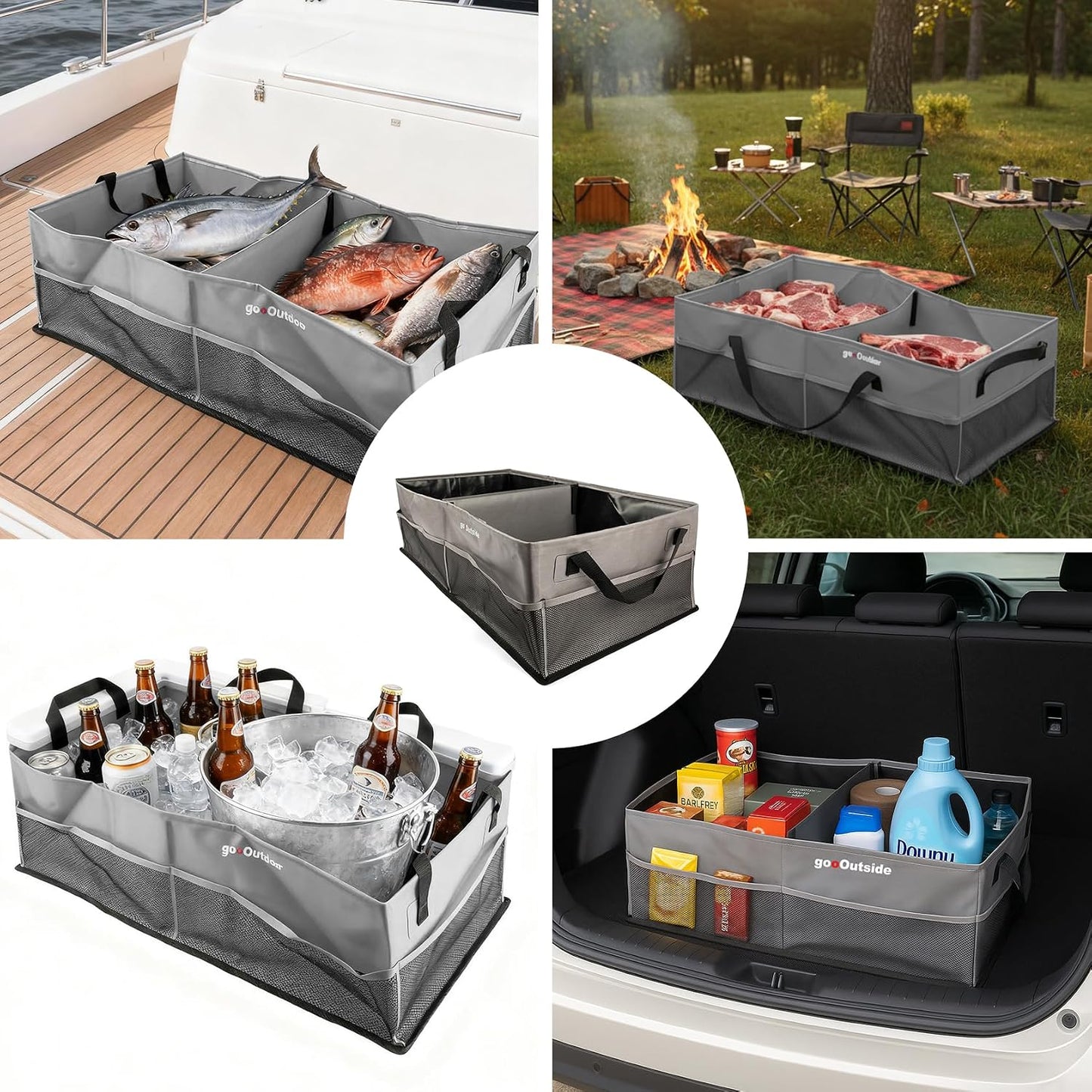 HiMagics Collapsible Waterproof Car Trunk Organizer, Soft PVC Storage Bin with Rugged PVC-Coated Fabric for SUV & Truck (Stone Gray, PLUS)