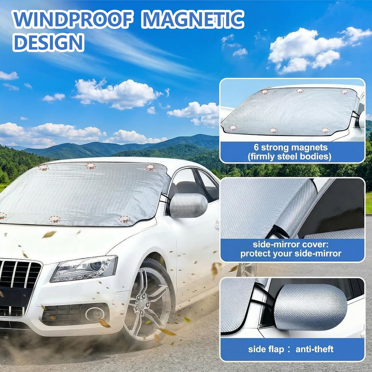 Gintenco Exterior Windshield Sun Shade for Car, Magnetic Front Window Cover, Heat and UV Protection