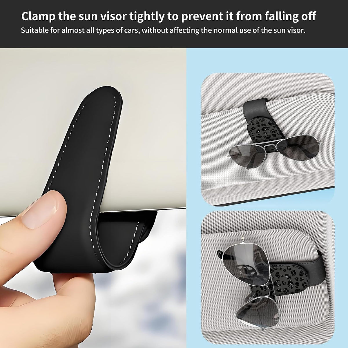 Sunglasses Holder for Car Visor, PU Leather Glasses Clip Organizer, Cute Magnetic Eyeglass Holder for Vehicle Sun Visor, Car Interior Accessory for Women & Men Black Sparkle Leopard
