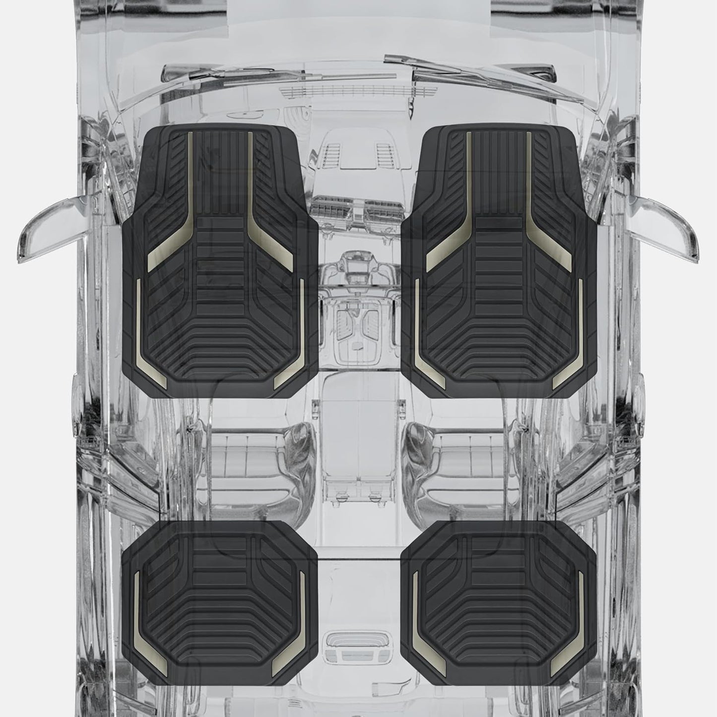 PIC AUTO Heavy Duty Rubber Floor Mats, Gray Aluminum Film Car Mats Set, Front and Rear Car Mats with Anti-Slip Backing, All Weather Protection, Trim-to-Fit for Automotive SUV, Sedan, Van