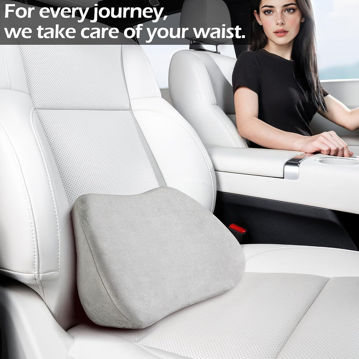Lumbar Support Pillow for Car Lower Back Cushion, Gray, 2 Packs
