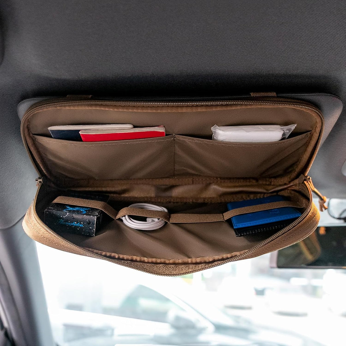 EXCELLENT ELITE SPANKER Car Sun Visor Organizer Auto Interior Accessories Visor Storage Pouch Holder for Car, SUV, Truck with Multi-Pocket(Coyote Brown)