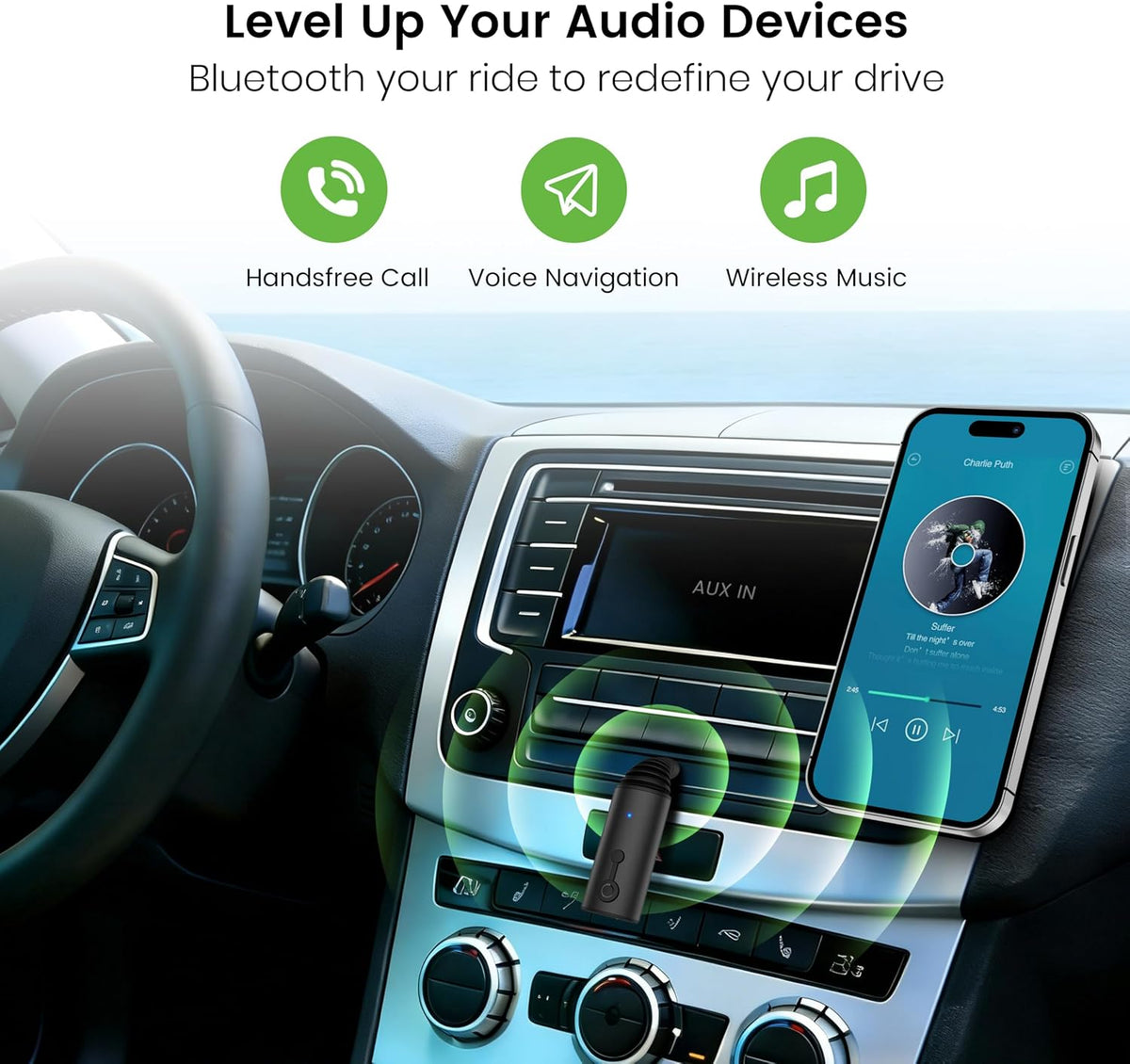Bluetooth 5.4 Car Aux Adapter, Bendable 3.5mm Audio Jack