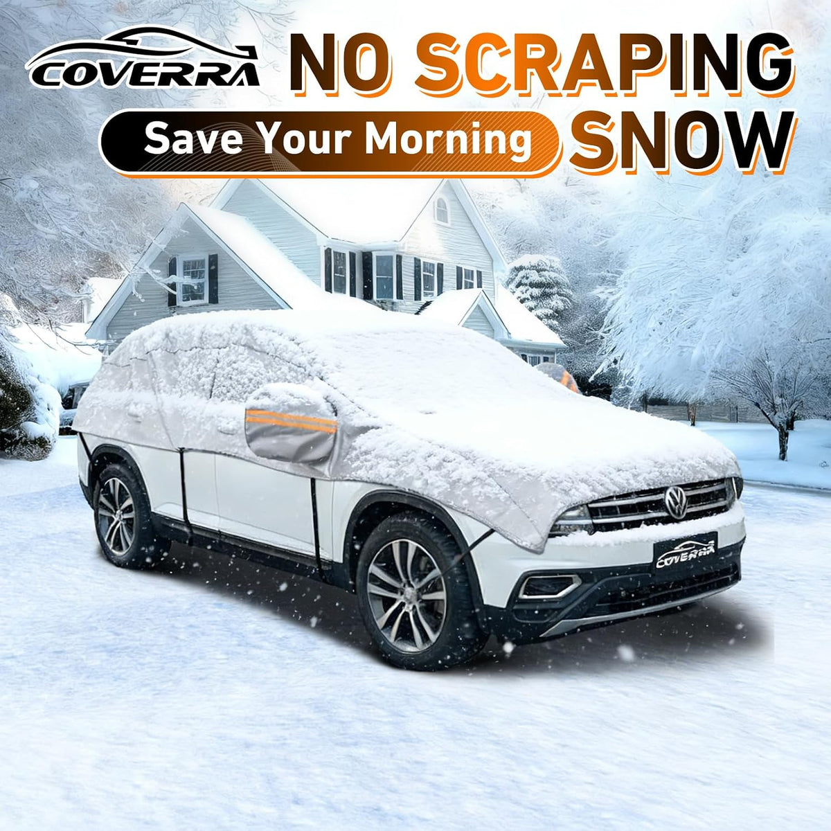 Half Car Cover for Snow, Windshield Cover for Ice and Snow with Cotton Liner, Hail Protector Car Cover Waterproof All Weather for Snow, Sun, Rain, Dust, Fit Sedan L