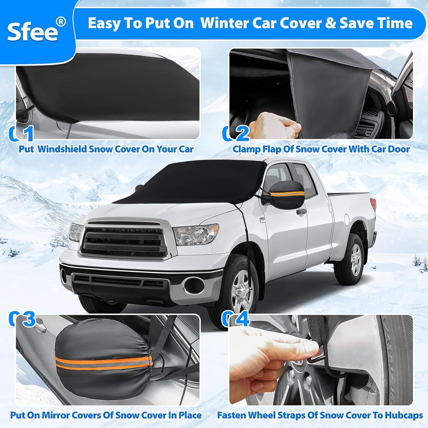 Sfee Windshield Cover for Ice and Snow,Heavy-Duty 600D Waterproof Windshield Snow Cover With 2 Mirror Covers, All-Weather Magnetic Frost Guard Winter Car Snow Cover Fit Car, Truck, Suv,Van (77" X 47")