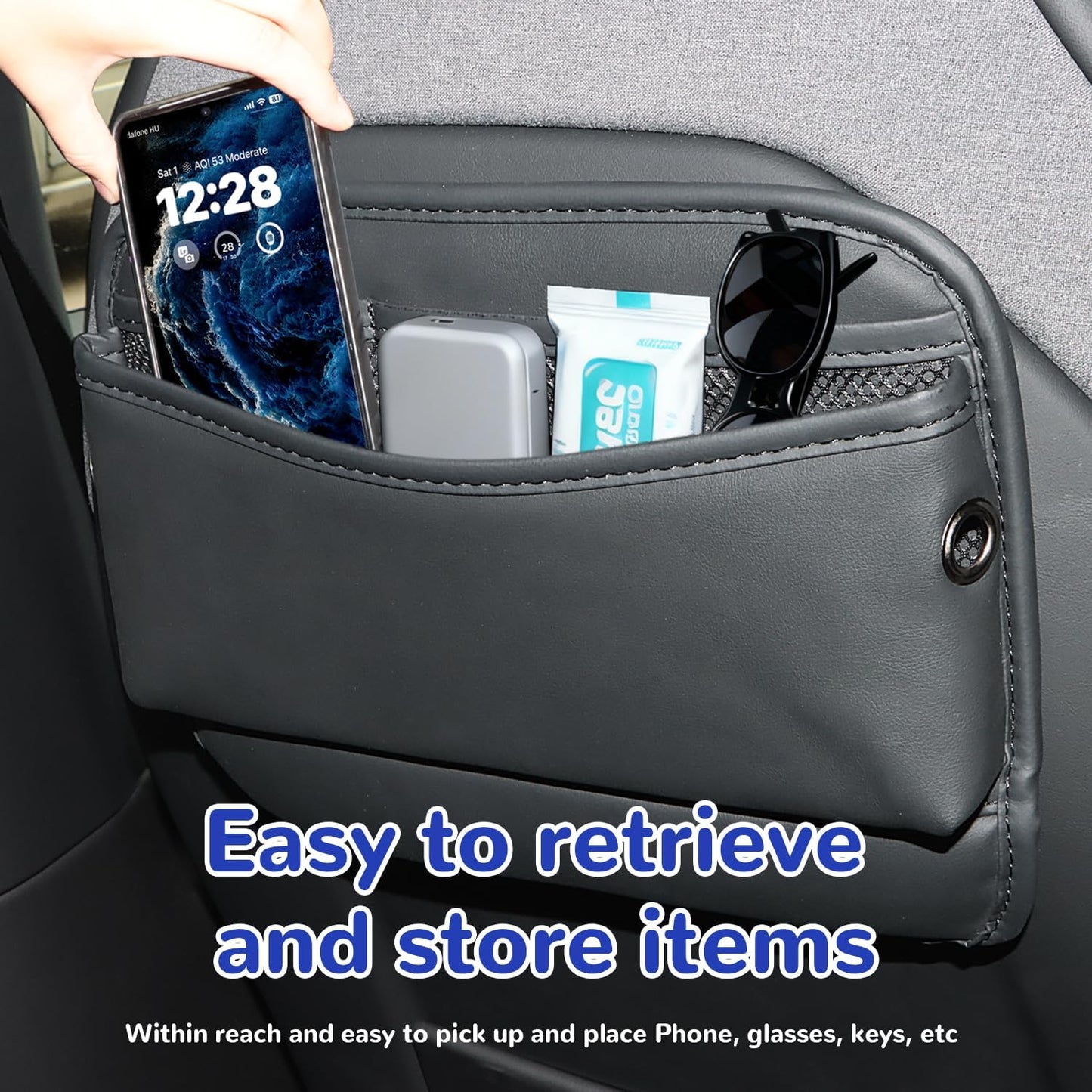 MARCHFA Car Seat Side Pocket Organizer Car Pocket Pouch for Seat, Door, Console, Car Seat Gap Filler Organizer Multifunctional Car Organizer Accessories for Phone Sunglasses Keys Cards (Large)