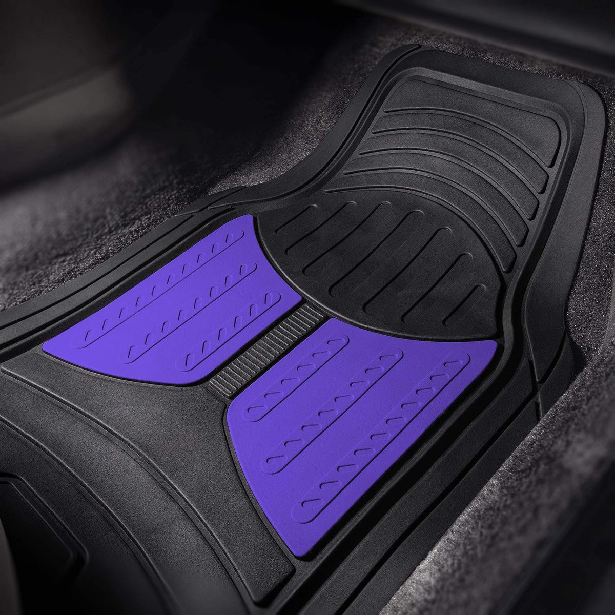 FH Group Monster Eye Full Set Rubber Floor Mats w. Trimmable Vinyl Trunk Liner/Cargo Mat Black- Fit Most Car, Truck, SUV, or Van (Blue/Black) F11313- F16403