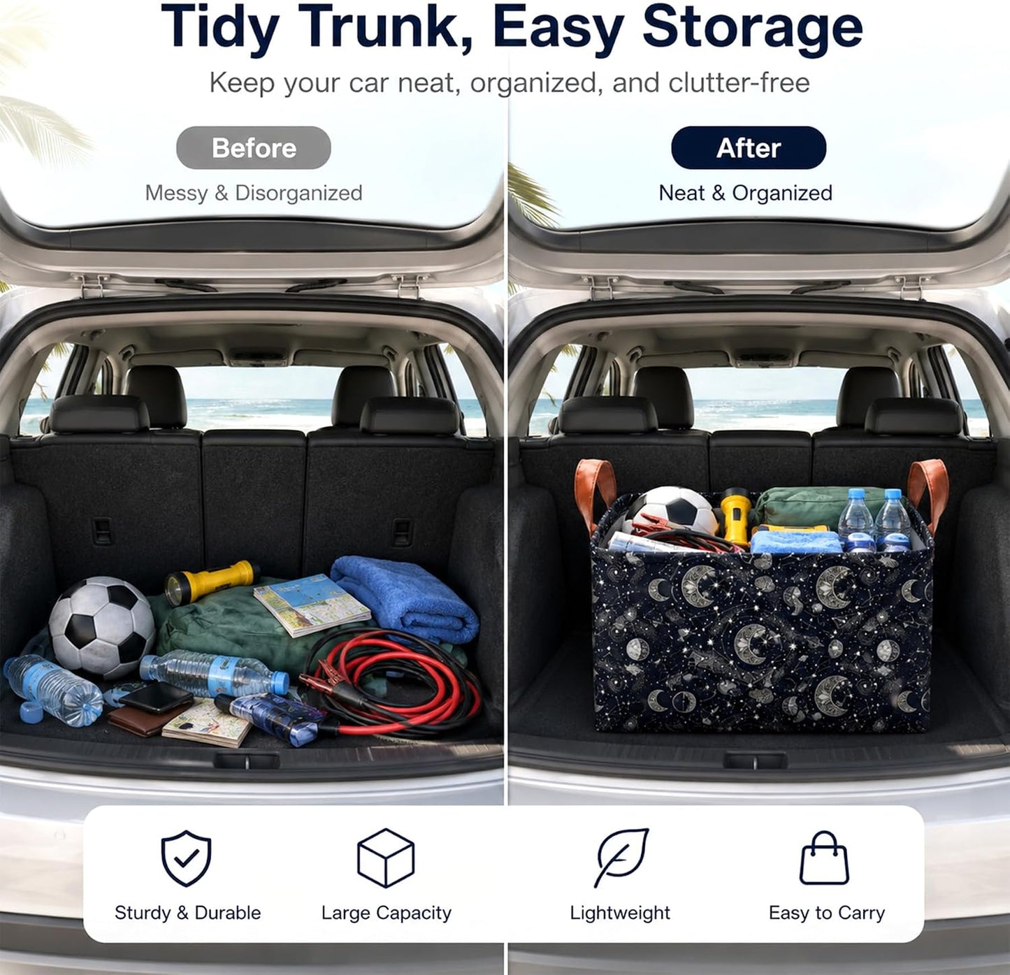 Bat Car Trunk Organizer,20L Collapsible Auto Storage Basket with Handles | Waterproof Soft Storage Chest,Shopping Grocery Bags Rectangle Fabric Bins Storage Box for Car SUV,Bat Gifts for Driver
