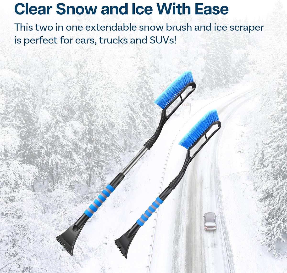 MMOBIEL Snow Brush and Ice Scraper for Car Windshield Essential Automotive Exterior Accessory, Winter Car Gadget – Detachable Universal Vehicle Snow Scraper – Durable Ergonomic Grip – Blue