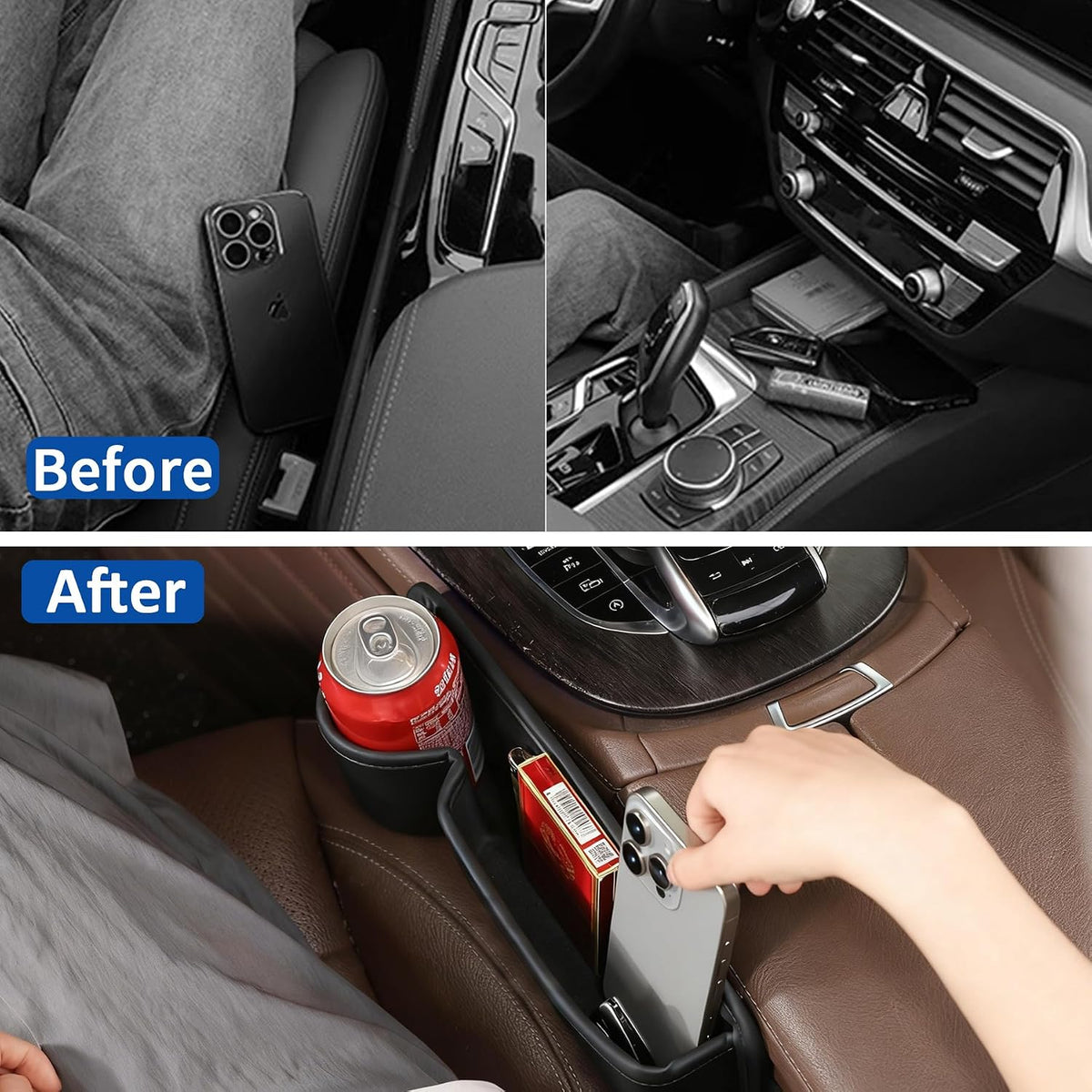 2 Pack Car Seat Gap Filler with Cup Holder, Suede Car Seat Gap Plug with Storage Slot for Filler Between Car Seat and Console, Universal Fit Sedans, SUVs, MPVs, Most Vehicles (Black)