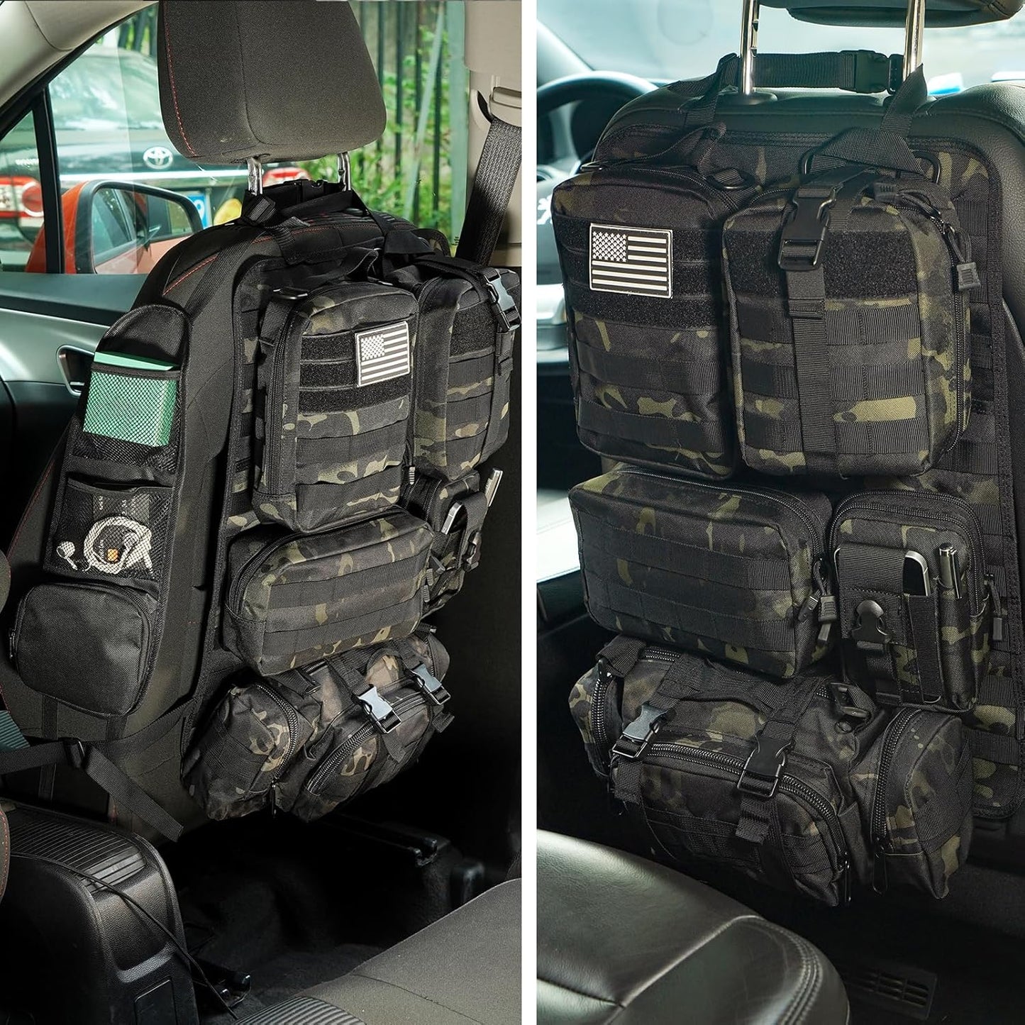 Tactical Car Seat Back Organizer,Tactical Molle Seat Back Organizer with 6 Detachable Molle Pouch,Universal Fits for Car Truck Jeep Vehicle