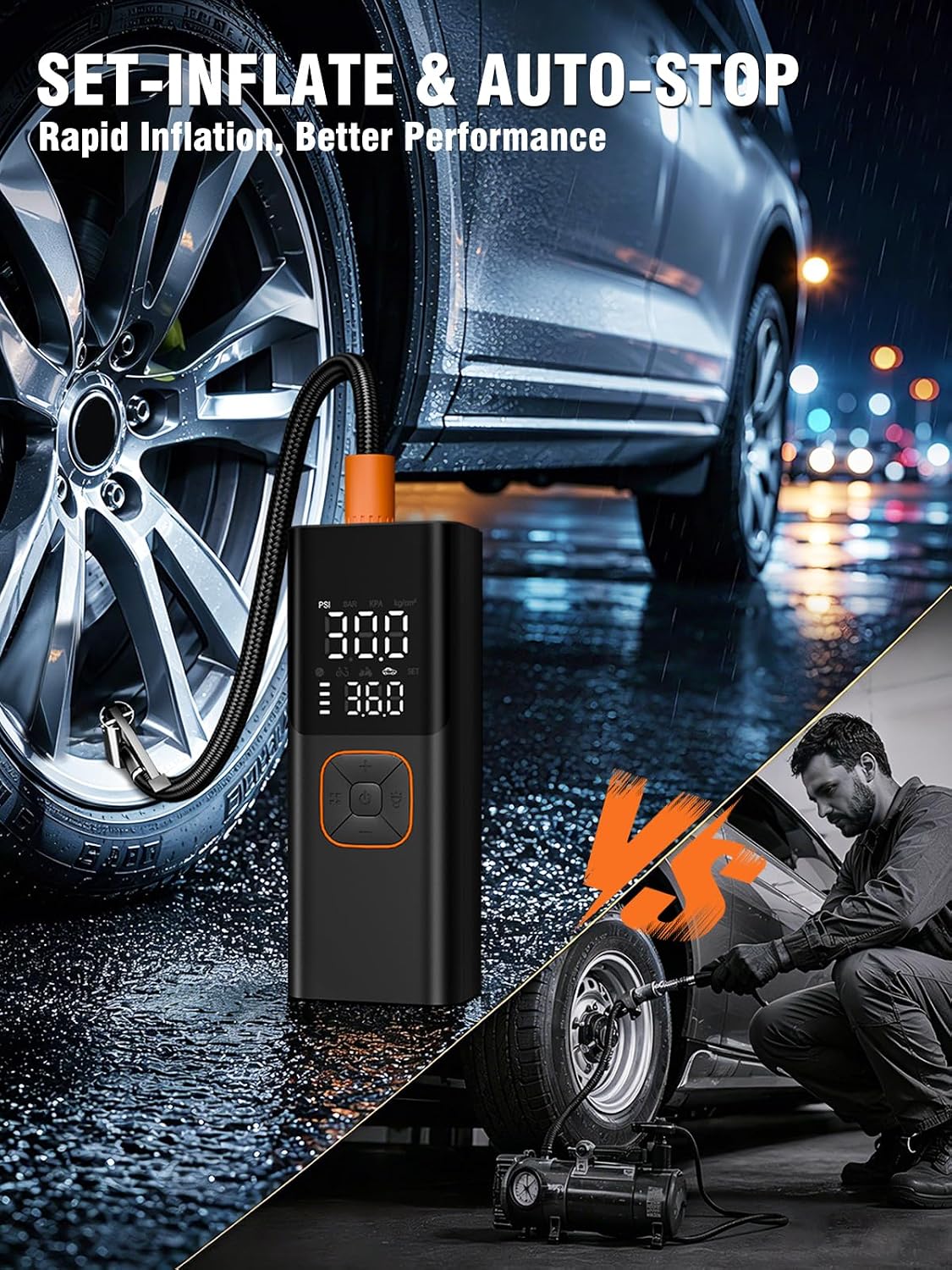 Tire Inflator Portable Air Compressor, 6000mAh Cordless & 12V DC