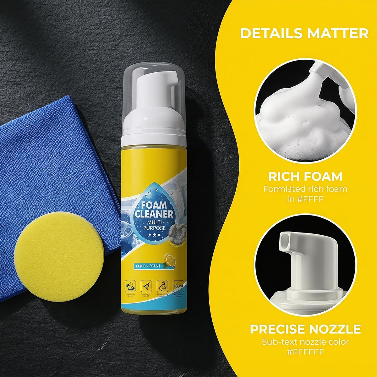 4-in-1 Multi-Enzyme Foam Cleaner, Foam Cleaner all Purpose, Limpiador de Espuma, Foam Cleaner Spray for Car Interior, Kitchen, Bathroom & Sofa, Safe for Leather, Vinyl, Fabric, 5.1 fl oz(2)