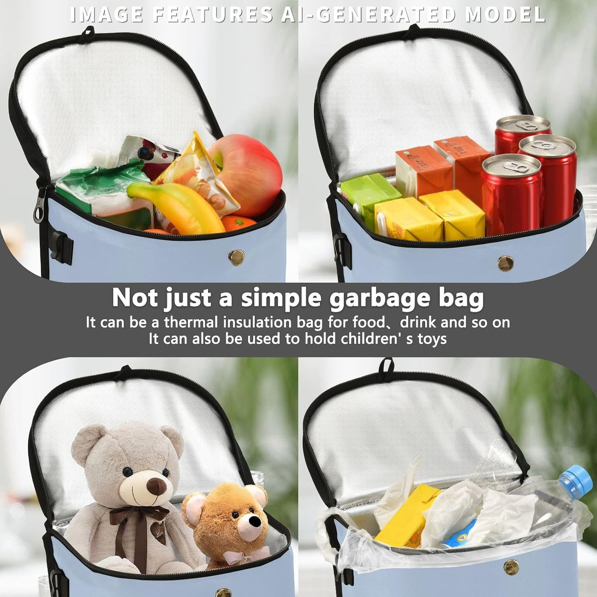 Light Steel Blue Car Trash Can with Lid,Waterproof,Sturdy,Easy Cleanup Storage Pockets,Leak-Proof Car Garbage Can