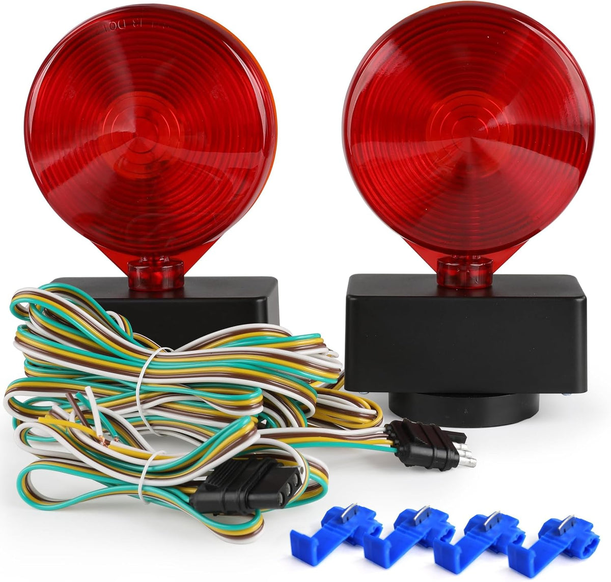 MAXXHAUL 12V Magnetic Towing Light Kit – Dual Sided Red Brake & Amber Flasher – For RVs, Utility Trailers, Boat Trailers, Flatbeds and More (80778)
