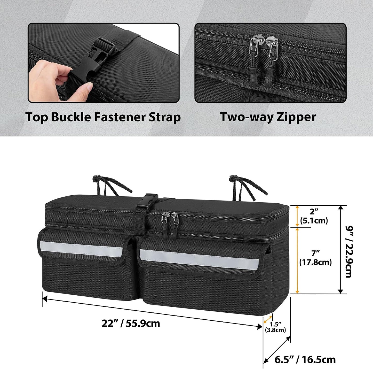 GRAOSO Car Trunk Organizer Compatible With Toyota FJ Cruiser 2007-2021, Multifunctional Car Storage Box with Lid, Double Layer Bag with 3 Wide Hook & Loop Tapes, Both Side with Straps to Fix, Black