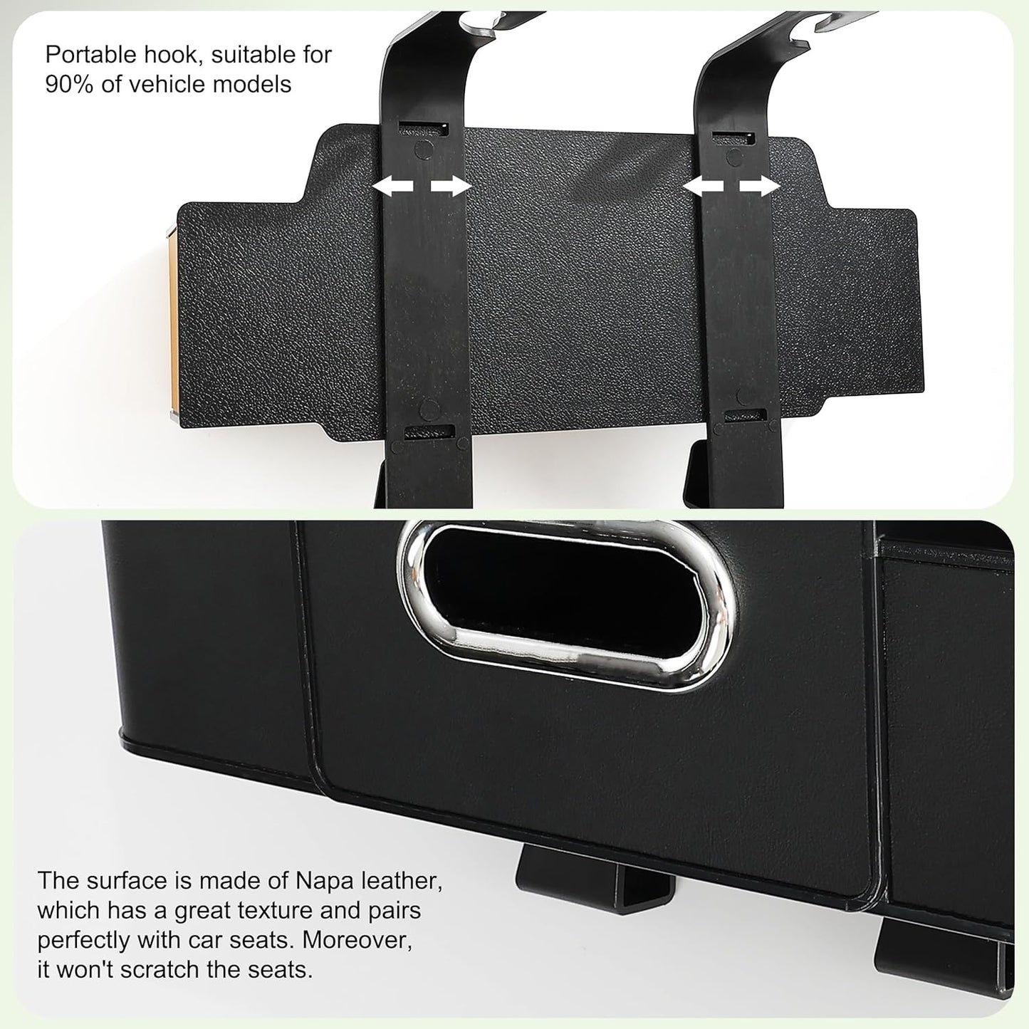 Amooca Back Seat Car Organizer, 4+2 in 1 Multifunctional Car Backseat Storage Box with 2 Cup Holders Tissue Box Hook, Car Interior Storage for Travel Phones Snacks Drinks(Black)