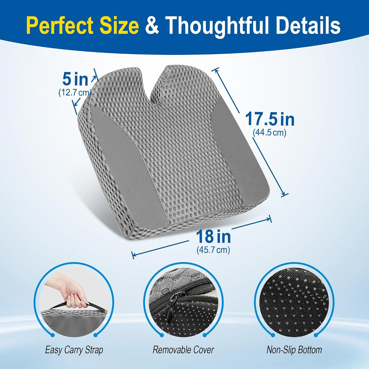 Lofty Aim Car Seat Cushion for Driving, Memory Foam Driver Seat Cushion | Car Seat Cushion for Long Driving Comfort, Driver Seat Pillow Adds Height and Support for Cars, Trucks, Office Chairs, Gray