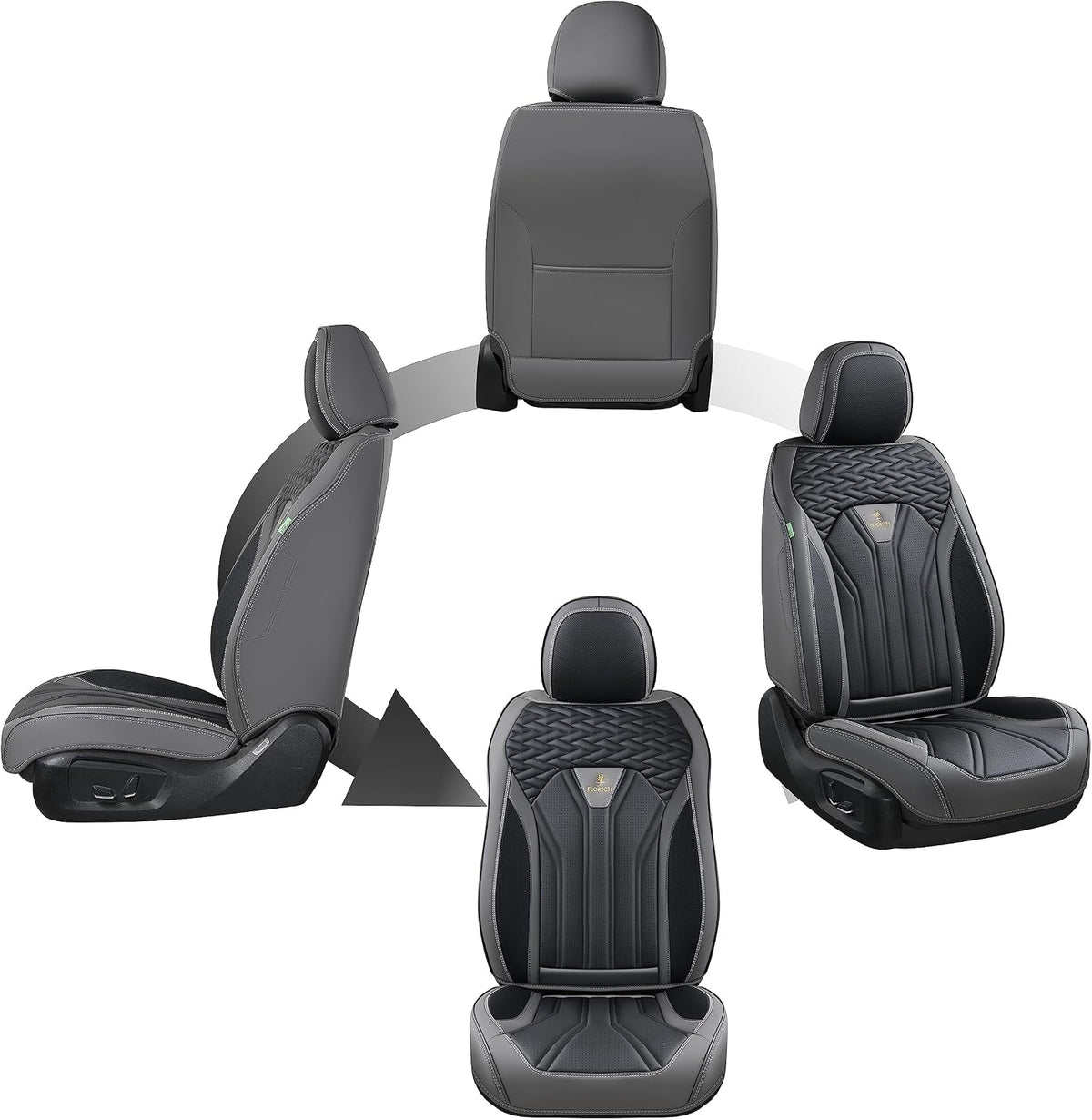 FLORICH Leather Seat Covers, Seat Covers Full Set, Car Seat Protectors 5 Seats, Automotive Seat Covers Fit for Most Cars Trucks SUV- Gray&Black