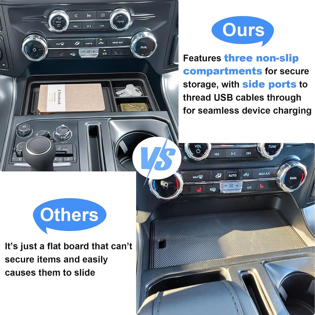 PIMCAR Center Console Organizer for 2021-2025 2026 Ford F150 & 2022-2025 F150 Lightning XLT Pro, Hidden Storage Tray with USB Hole Accessories (Fits into The Open Pocket in Front of The Shifter)