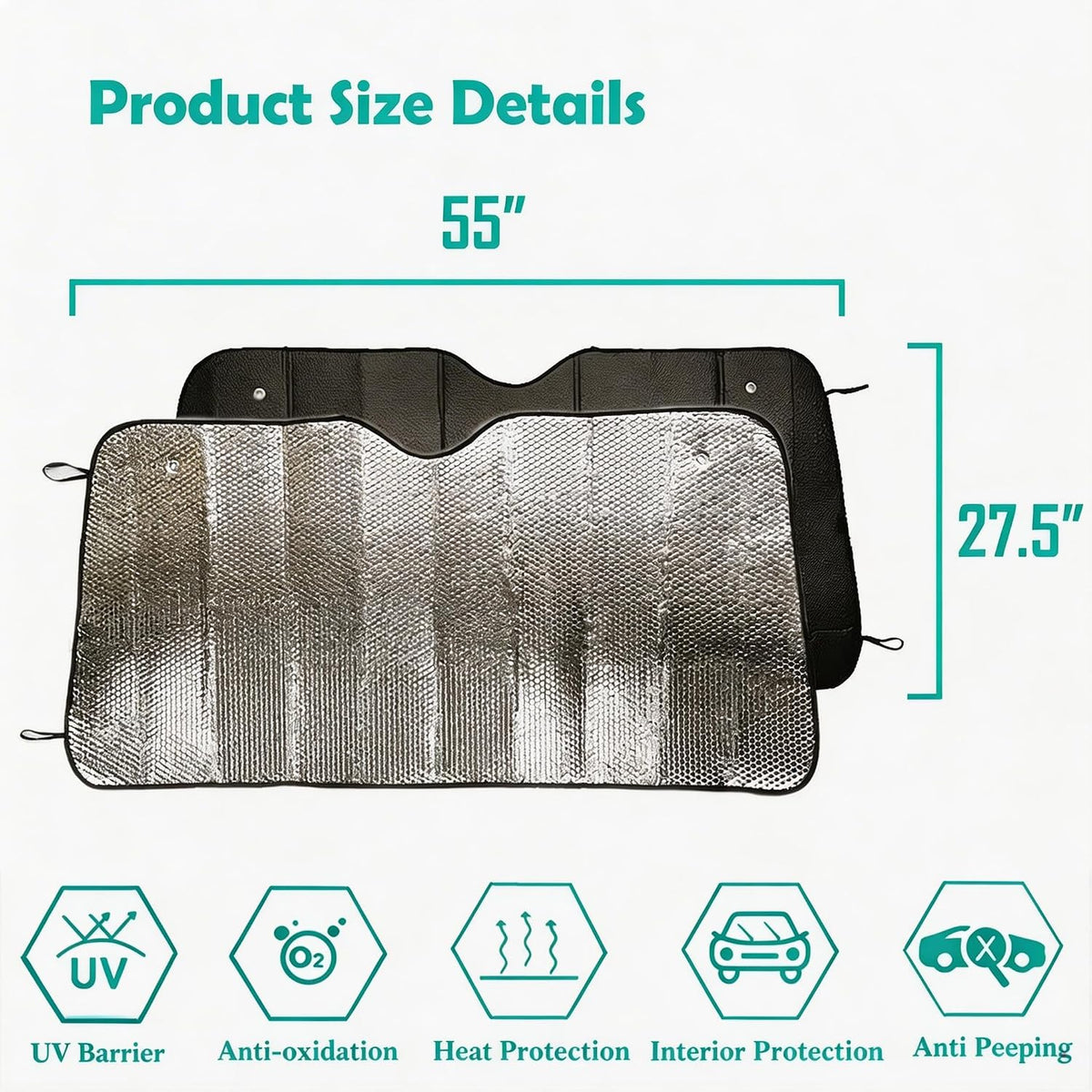 Big Ant Windshield Sun Shade UV Rays Sun Visor Shade,Auto Front Windshield Sunshade Car Folded Sun Shield Shade,Keeps Vehicle Cool - Black (55" x 27.5")