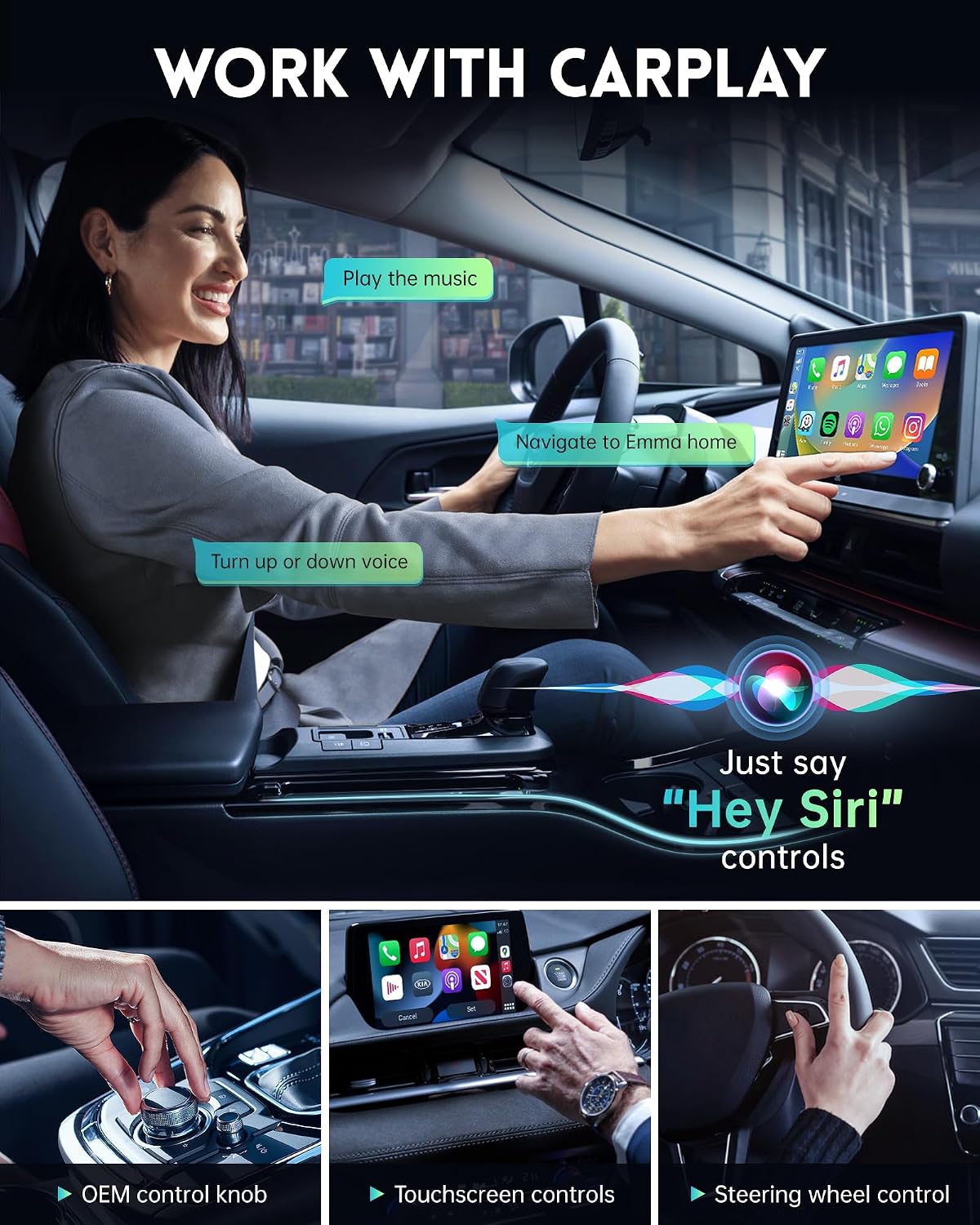 Amzfeel Wireless Carplay Adapter for iPhone, Mini Bluetooth Dongle Convert Factory Wired to Wireless Apple Car Play Plug & Play, Low Latency, GPS for iOS 10+ & Cars 2015+ (Brushed Glossy Grey)