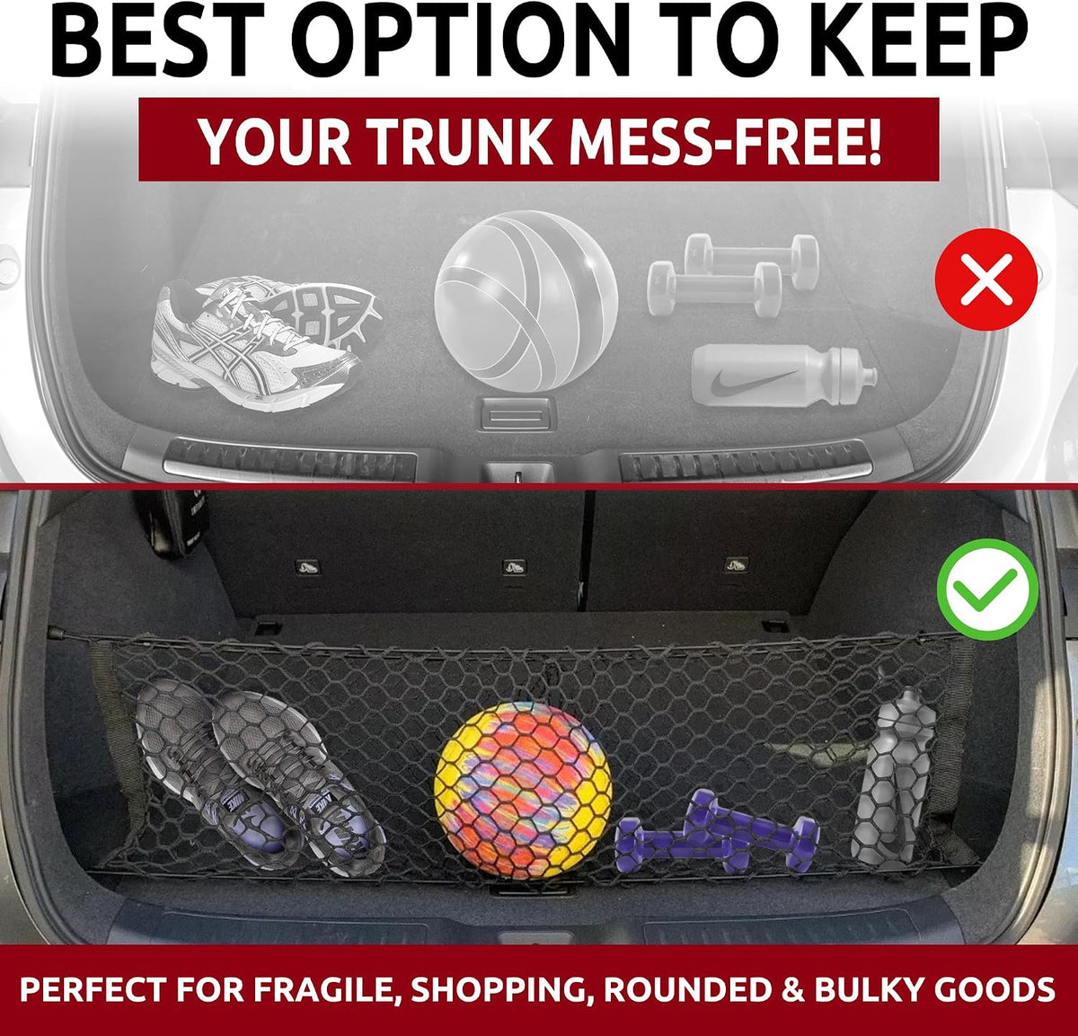 Envelope Style Automotive Elastic Trunk Mesh Cargo Net for Infiniti QX50 2018-2026 - Premium Trunk Organizers and Storage - Luggage Net for Crossover - Best Car Organizer for Infiniti QX55