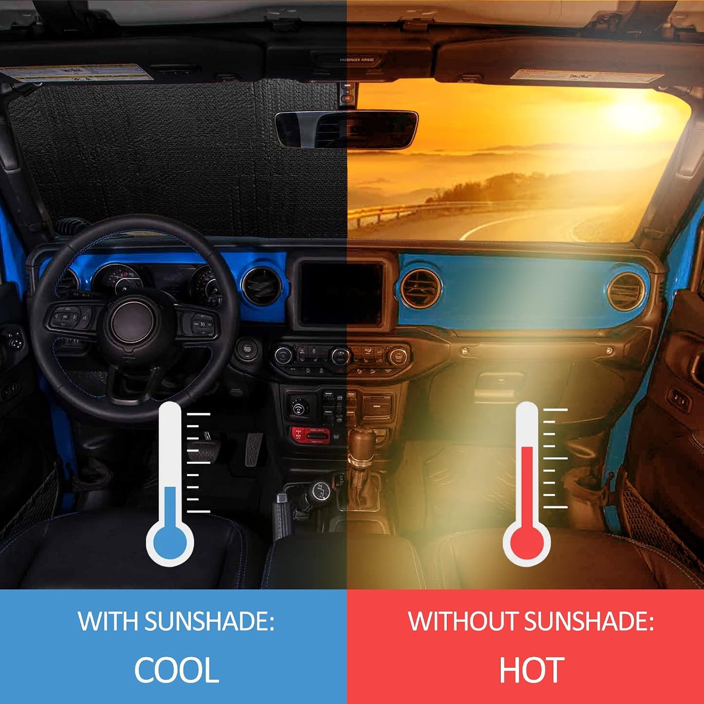 Litivy Windshield Sun Shade Compatible with Jeep Wrangler JK JKU JL JLU 1997-2023 & Jeep Gladiator JT 2020-2023 16.5"x52.5" Folding Front Window Sun Shade for Car Accessories (American Flag)