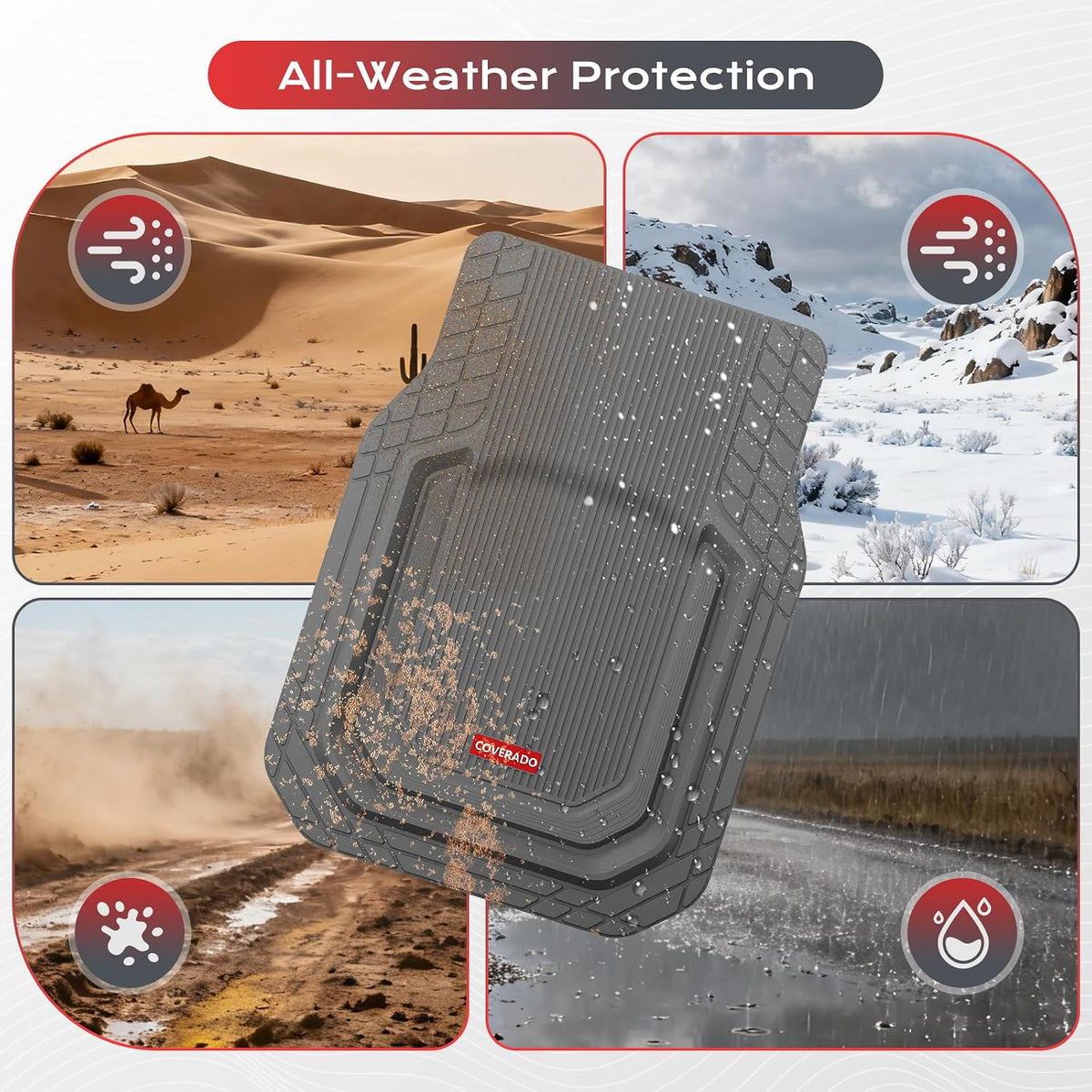 Coverado Heavy Duty Car Floor Mats, Deep Dish Car Mats Full Sets, Durable Waterproof Floor Mats, Trim to Fit Automotive Mats, Universal Car Accessories for Cars SUV Trucks Sedans Vans, Gray, 3pcs