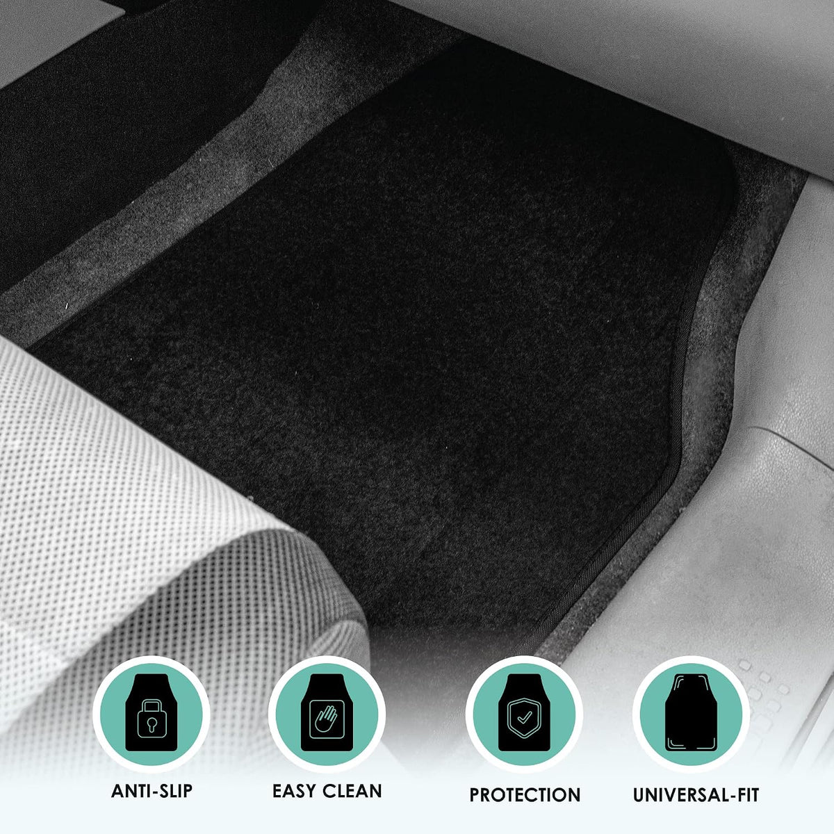 FFH Group Automotive Floor Mats - Carpet Floor Mats for Cars, SUVs & Trucks, 3 Rows Full Set, Universal Fit, Black