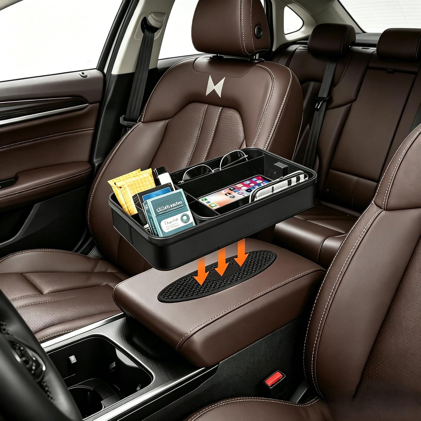 Car Armrest Extra Storage Box,Center Console Organizer,Dash Mount Phone Holder,Auto Rear Front Seat Organizer Tray, Car Small Caddy for Key,Sunglass,Wallets (Black)