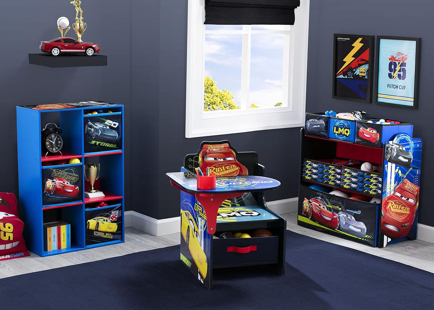 Delta Children Chair Desk With Storage Bin, Disney/Pixar Cars | Kids Chair Desk Includes Fabric Storage Bin and Cup Holder, Low to the Ground for Easy Access, Ideal for Toddlers/Kids Age 3+