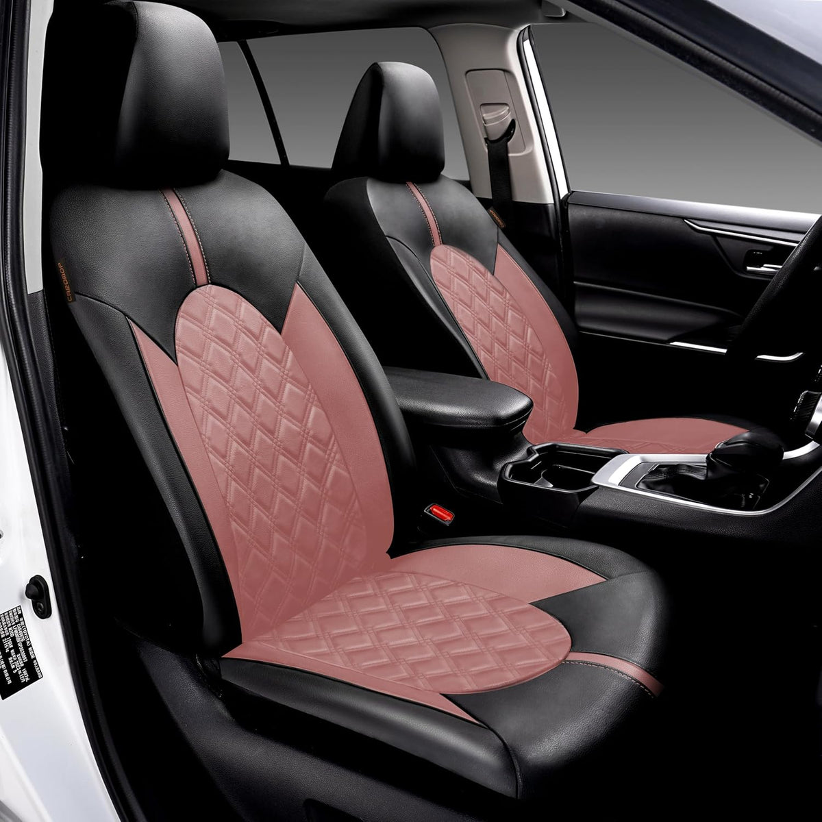 CAROMOP Luxury PU Leather Car Seat Covers Front Set, Anti-Stain Waterproof Automotive Seat Covers for Cars, Universal Car Interior Covers Seat Protectors for SUVs Pick-up Trucks(Dusty Rose)