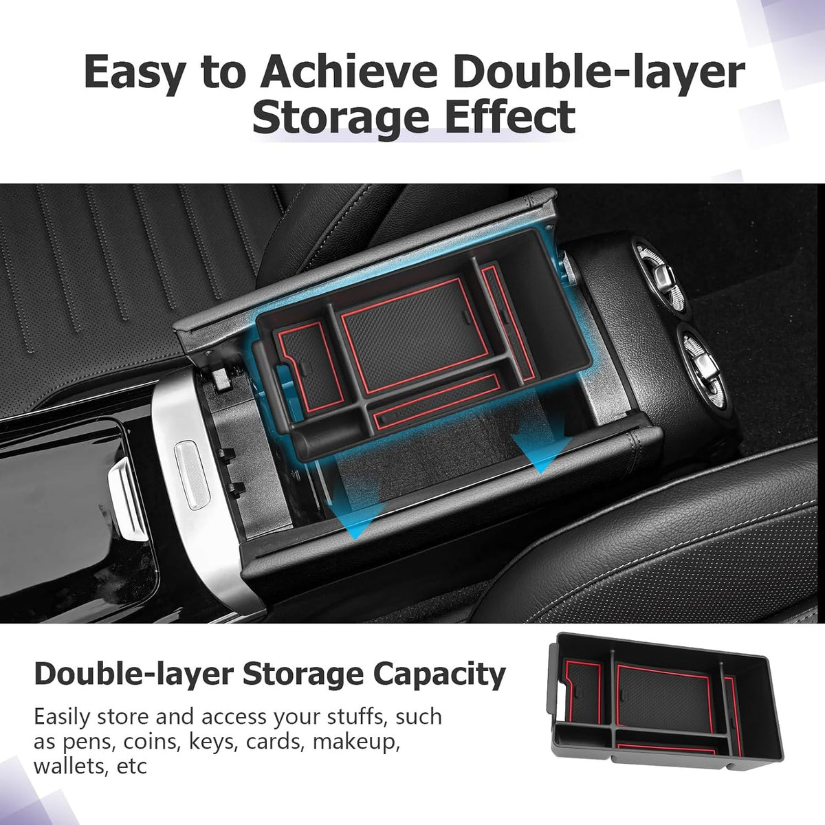 LUWU Center Console Organizer Compatible with 2022-2027 Benz C-Class C300/C300 4Matic/AMG C43/AMG C63 SE Performance W206 Accessories Armrest Console Storage Box Insert Tray ABS Material Red