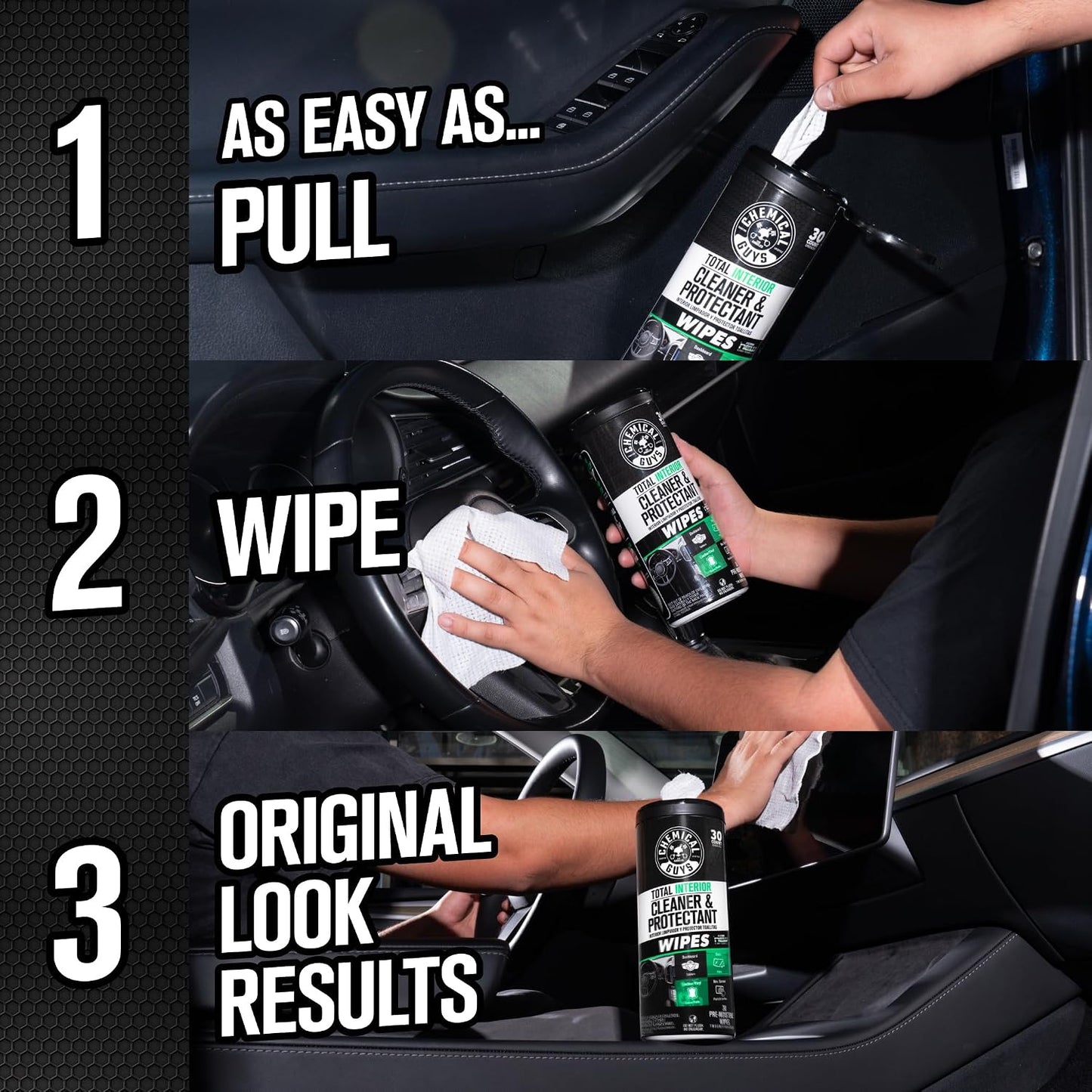 Chemical Guys Total Interior Cleaner and Protectant Wipes Canister, New Car Smell - All Surface Interior Cleaning Wipes for Dash Seats Door Panels Leather Vinyl & Fabric - Fresh New Car Scent, 2 Pack