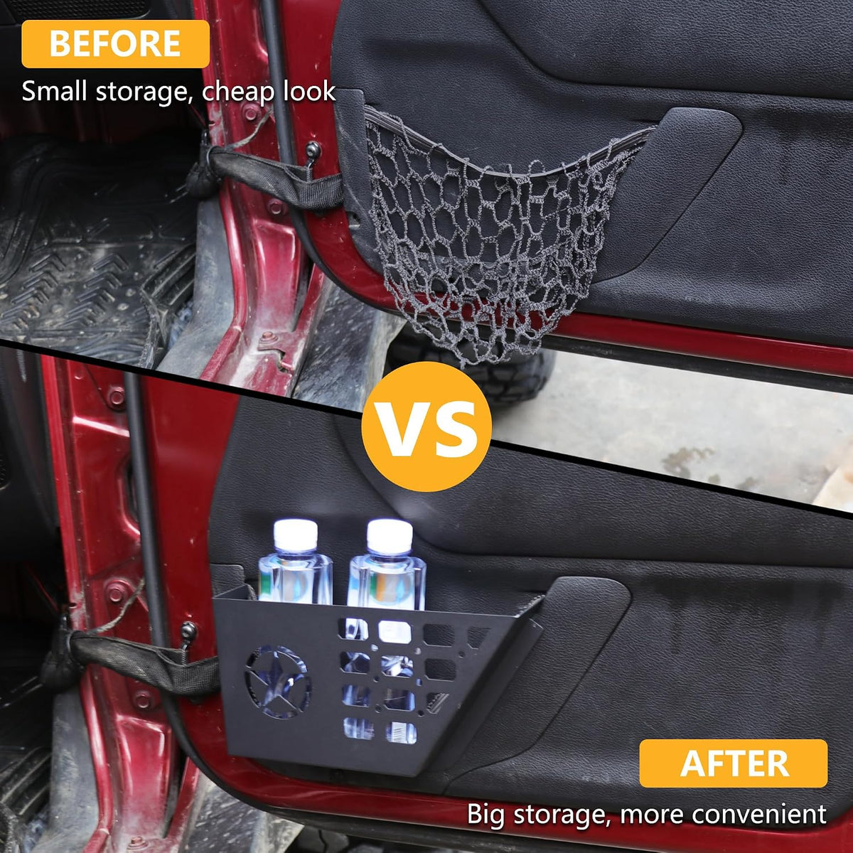 Front Door Storage Pockets Organizer Box for 2011-2018 Jeep Wrangler JK JKU Unlimited 2/4 Door Insert Storage Expansion Interior Accessories 2 Pack Black Metal with Star