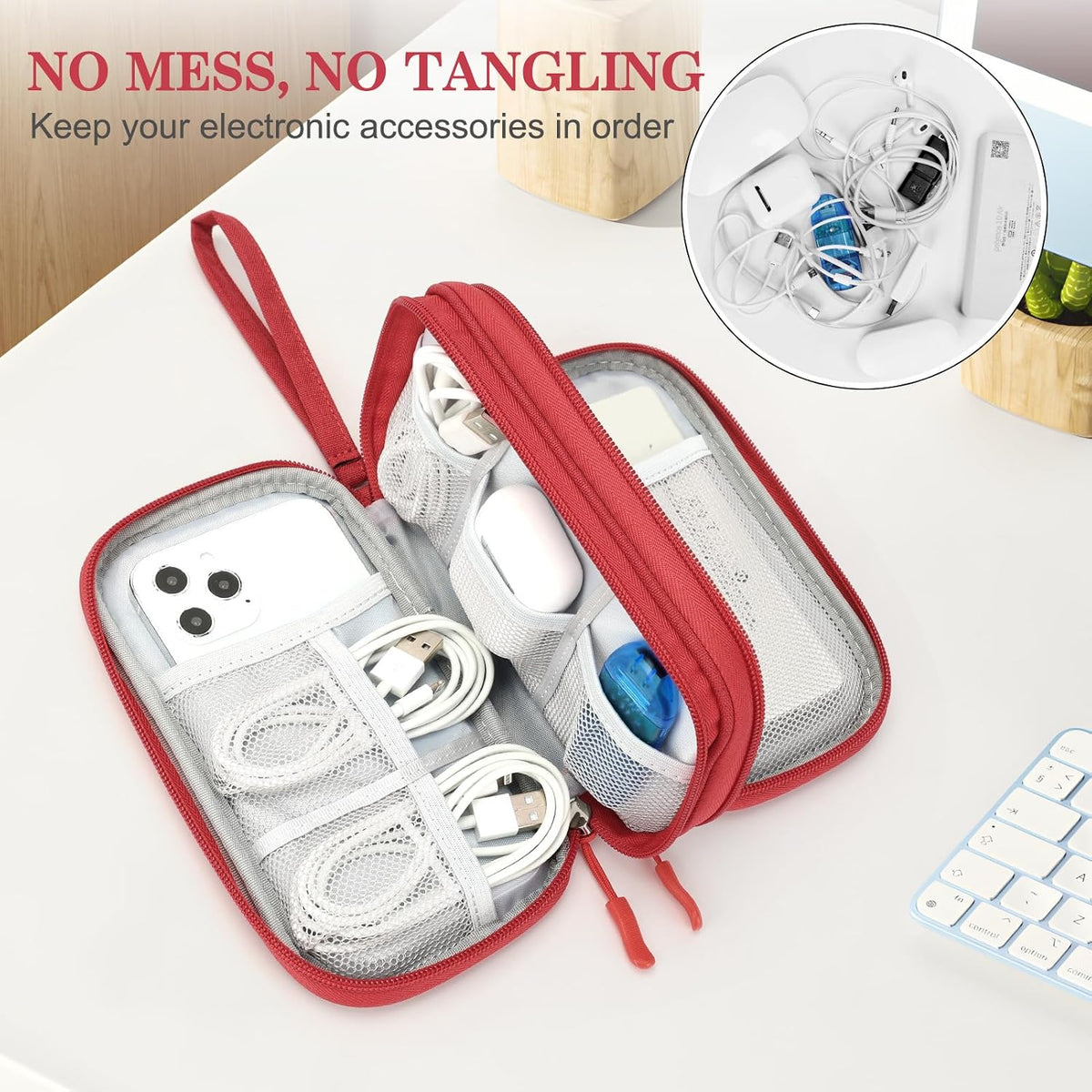 FYY Electronic Organizer, Travel Tech Pouch Bag, Cable Organizer Red
