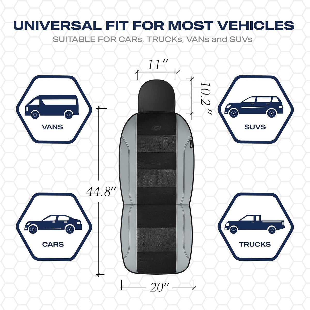 Skechers Air-Cooled Seat Covers, Memory Foam Car Seat Covers Front Seats, Airbag Compatible,Universal Fit for Most Cars, SUVs, Vans and Trucks,Grey