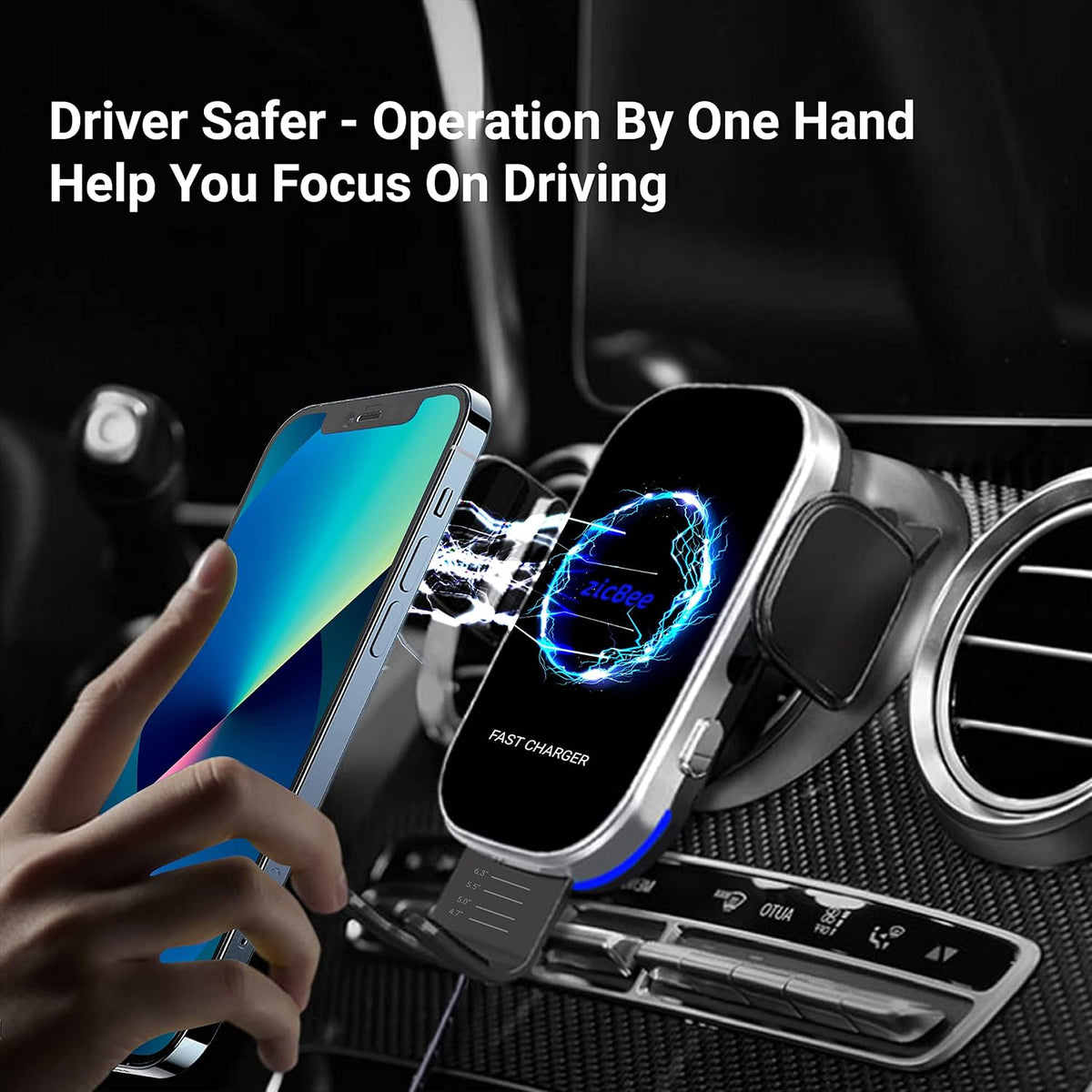 [Upgraded Version] ZicBee Wireless Car Charger,15W Fast Charging Auto-Clamping Car Mount, Dash, Air Vent Charging Car Phone Holder for iPhone 15 14 13 12 11, Samsung Galaxy S23 S22, etc. (Black)