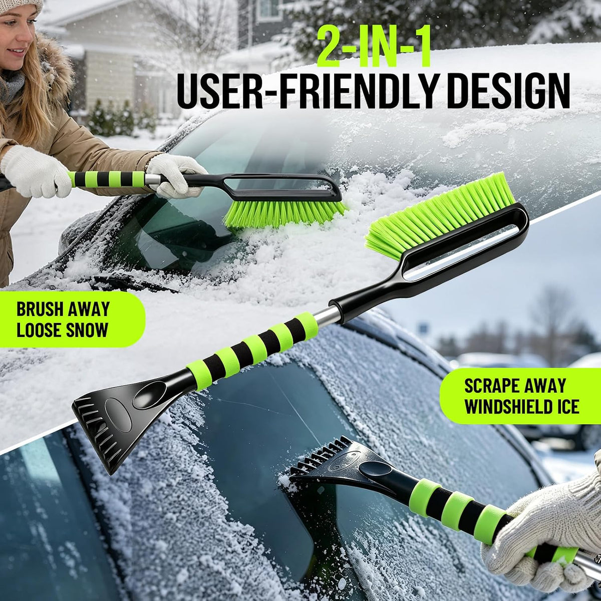 Winter Car Emergency Kit with Jumper Cables, 2-in-1 Detachable Snow Brush