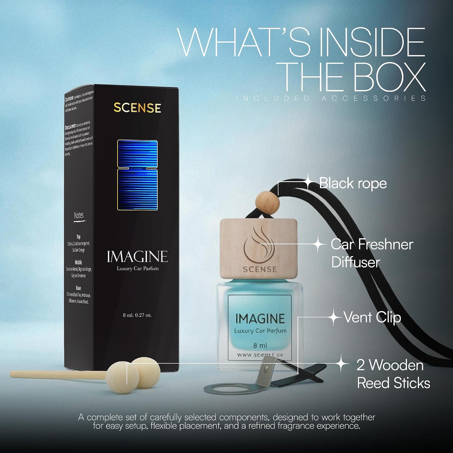 IMAGINE Luxury Car Air Freshener for Men | Perfume Style Car Fragrance Diffuser & Vent Clip | Odor Eliminator Fresh Car Smell Long Lasting Scent Refillable | Premium Car Scent by SCENSE