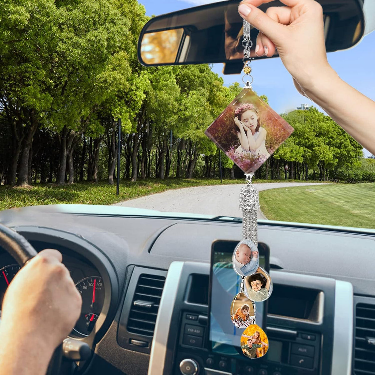 Personalized Photo Crystal Pendant for Car Home Hanging Ornaments Custom Picture Crystal Car Rearview Mirror Hanging Accessories Decor - Dimond
