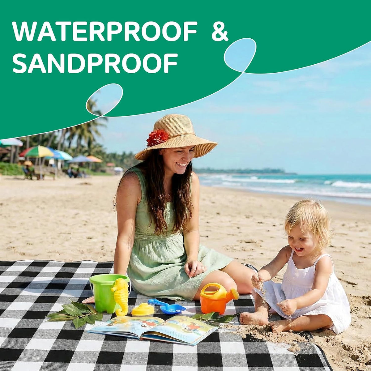 RYCHIC Waterproof Picnic Blanket Outdoor Camping Beach Mat Rug Extra Large Foldable Car Essential Roadtrip Gadget Rv Accessories Glamping Tent Gear Must Haves Hiking Backpacking Necessities Gift
