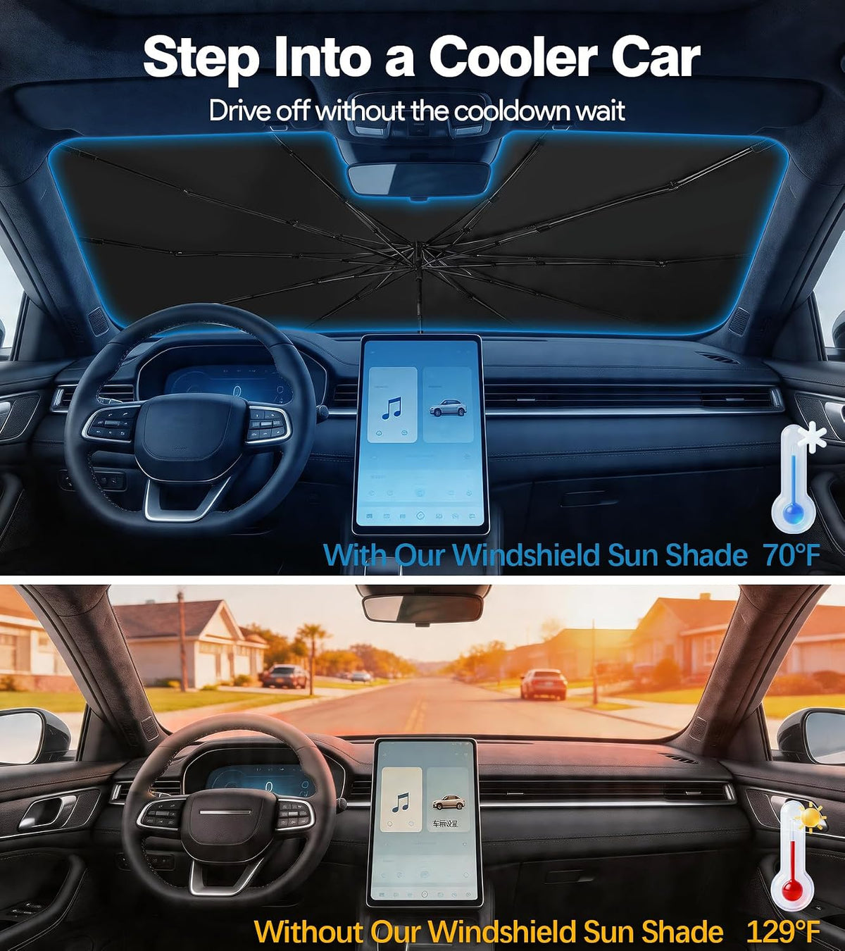 Umbrella Sunshade for Car Windshield - Windshield Sun Shade 2026 Upgraded Foldable 57"x32" - Sunshade for Car Front Window - Protect Interior & Keep Cooler Universal for Car SUV