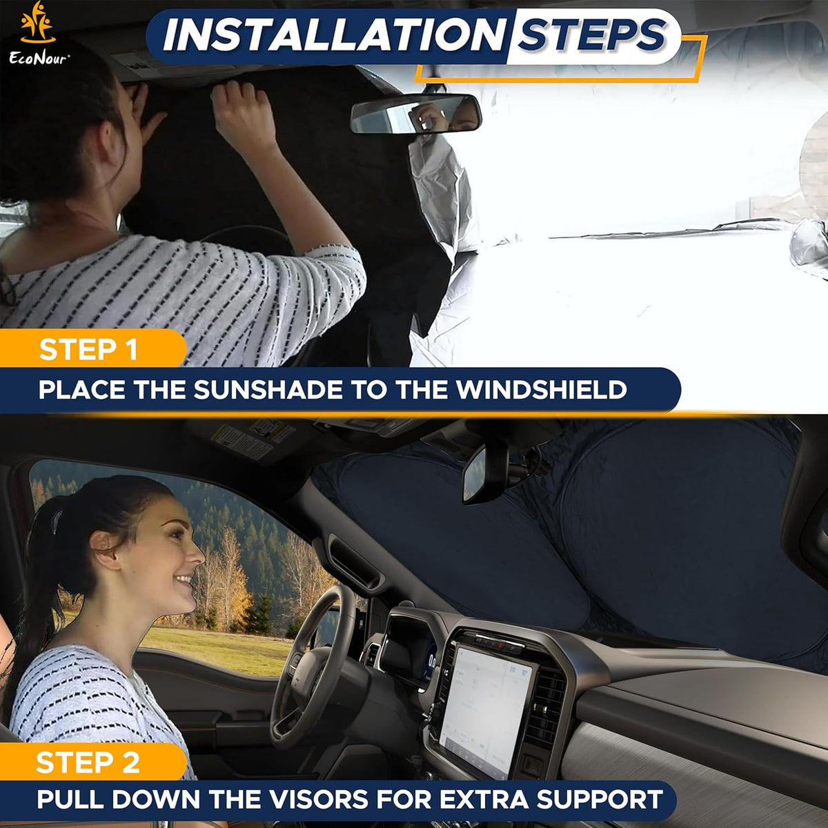 EcoNour Truck Windshield Sun Shade, Sun Shield Protects Dashboard and Seats